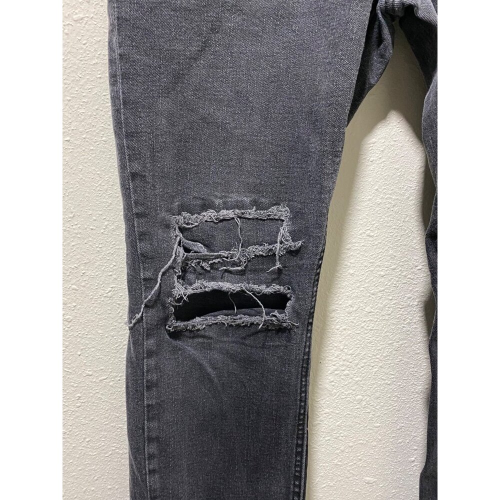 Old Navy Slim BuiltIn Flex Jeans Mens 34x32 Washed Black Distressed Ripped Knees - Picture 5 of 13